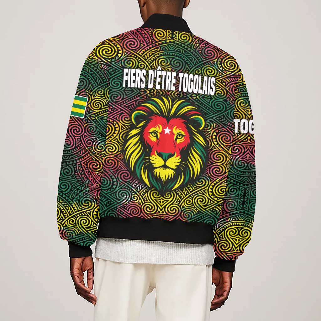 Togo Bomber Jacket Red Lion Head Design and Traditional African Pattern