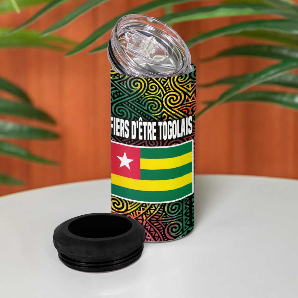 Togo 4 in 1 Can Cooler Tumbler Red Lion Head Design and Traditional African Pattern