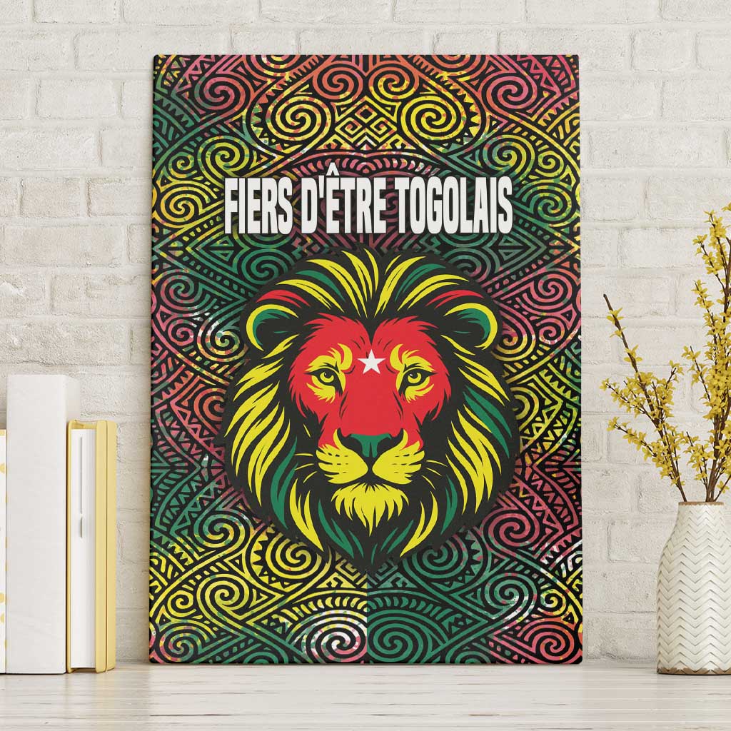 Togo Canvas Wall Art Red Lion Head Design and Traditional African Pattern