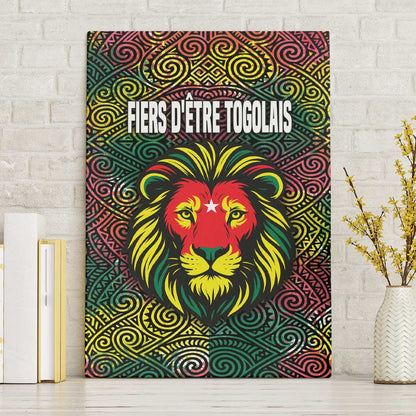 Togo Canvas Wall Art Red Lion Head Design and Traditional African Pattern