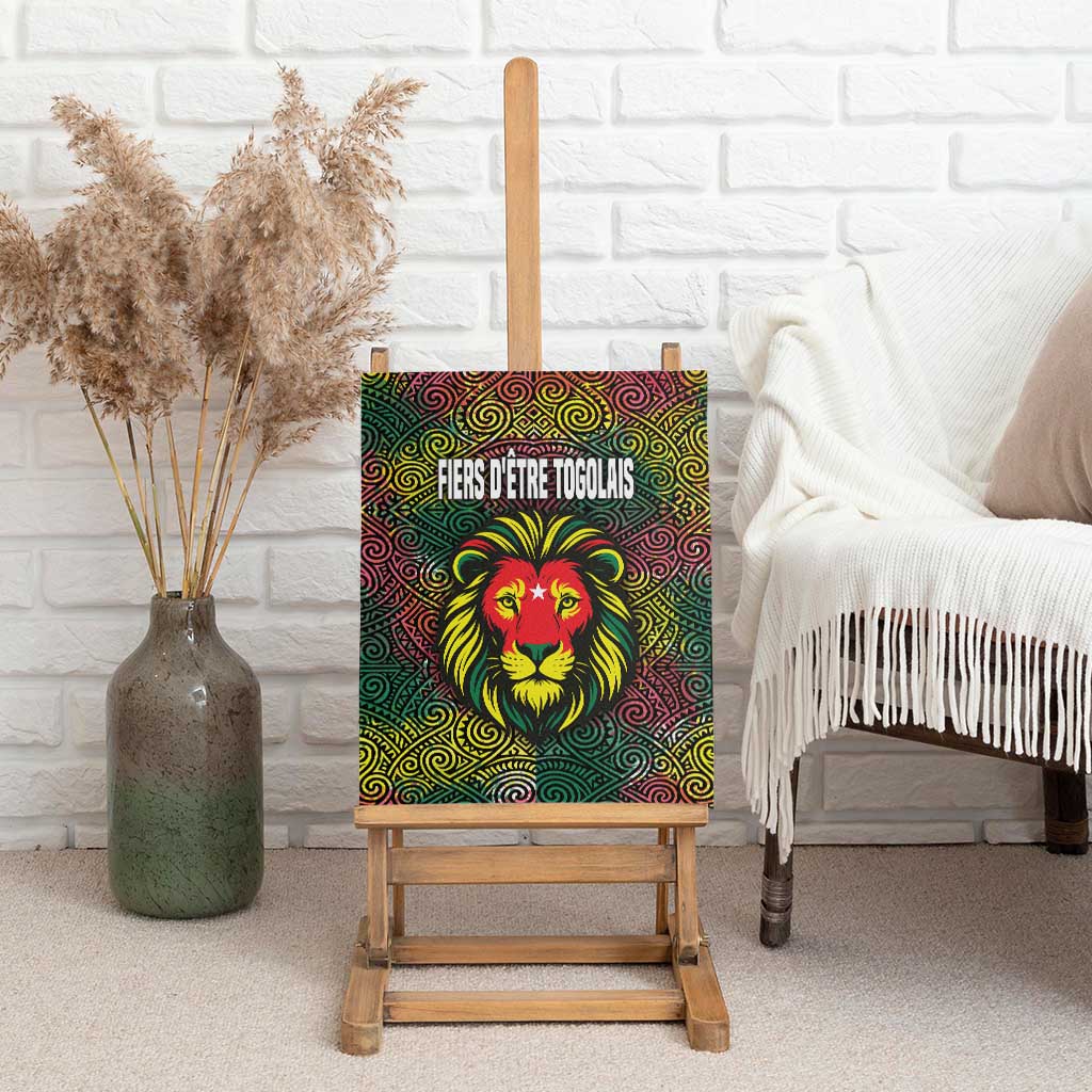 Togo Canvas Wall Art Red Lion Head Design and Traditional African Pattern