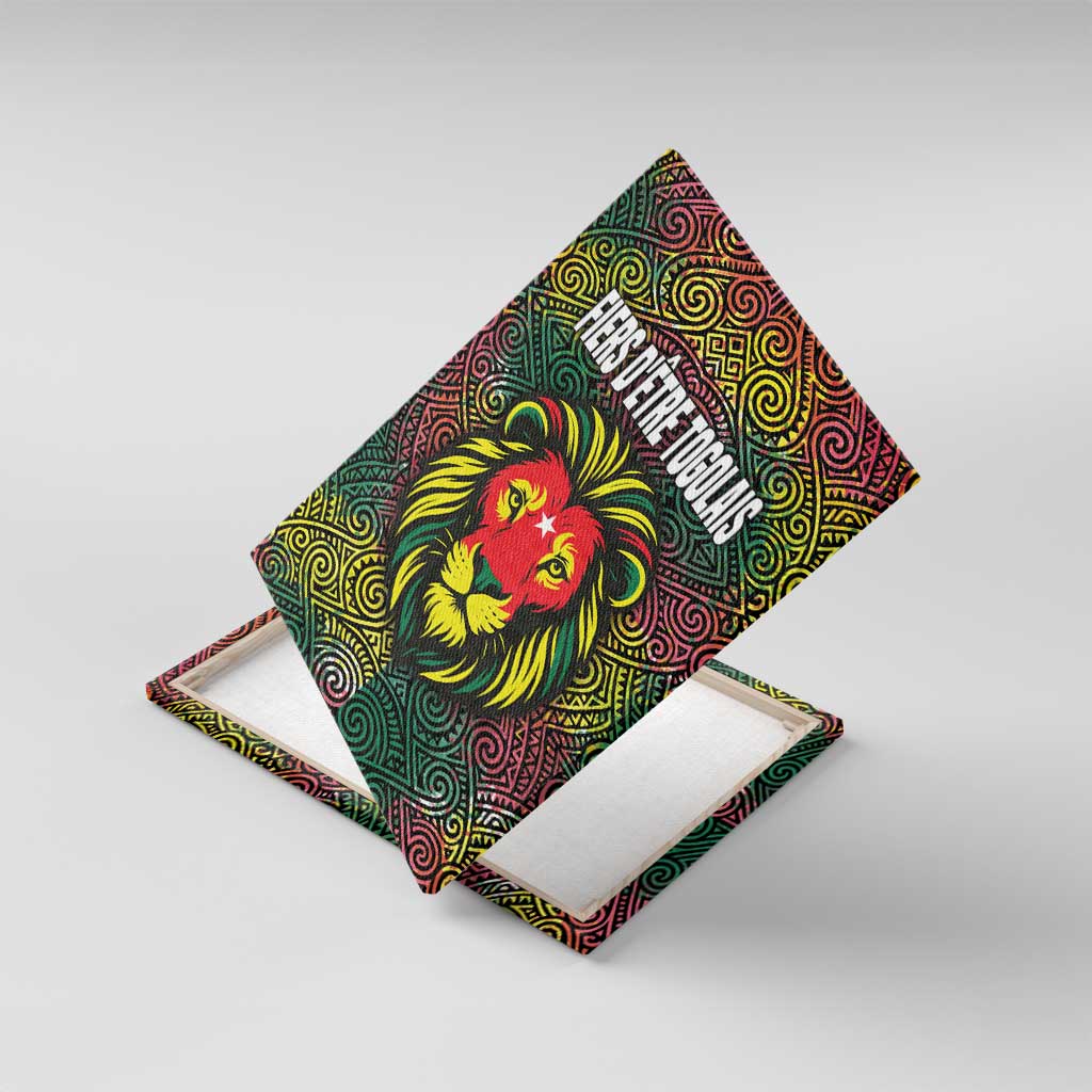 Togo Canvas Wall Art Red Lion Head Design and Traditional African Pattern