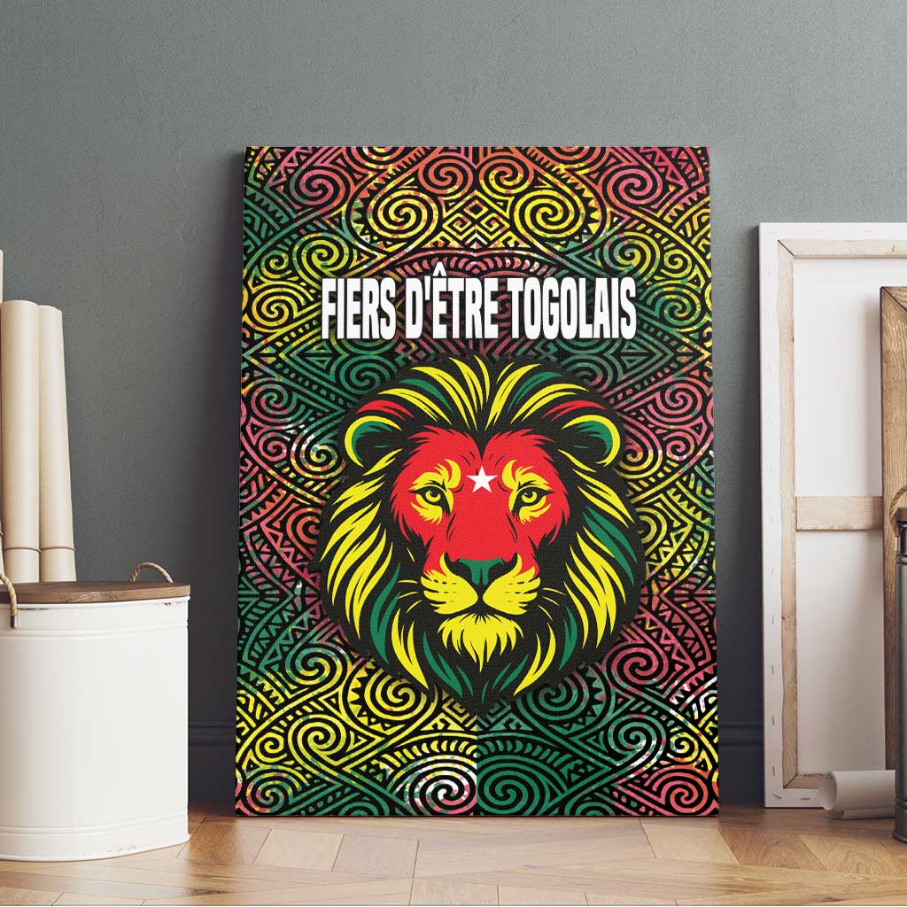 Togo Canvas Wall Art Red Lion Head Design and Traditional African Pattern