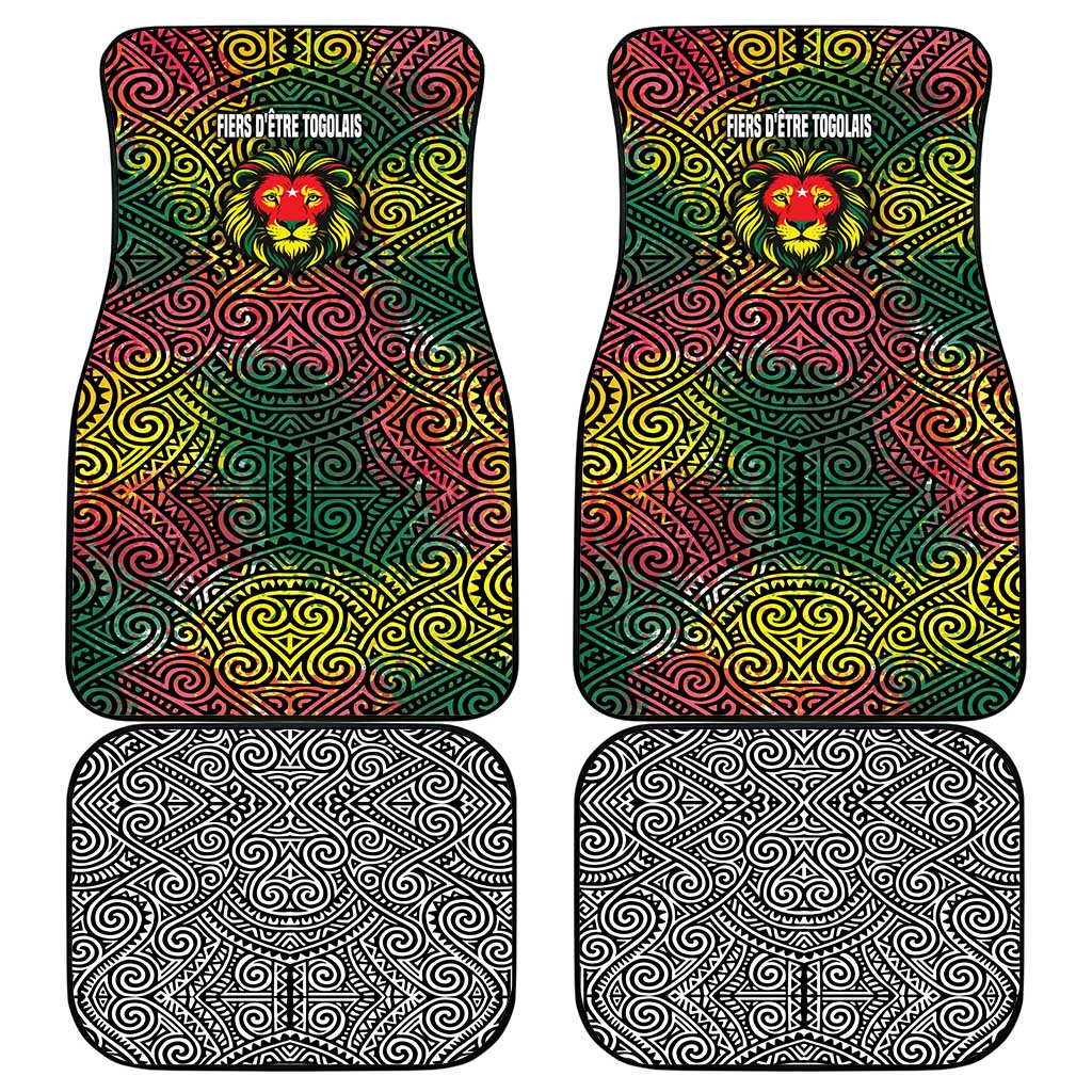 Togo Car Mats Red Lion Head Design and Traditional African Pattern