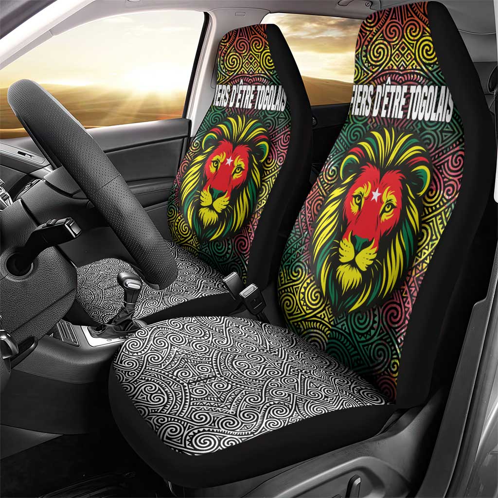 Togo Car Seat Cover Red Lion Head Design and Traditional African Pattern