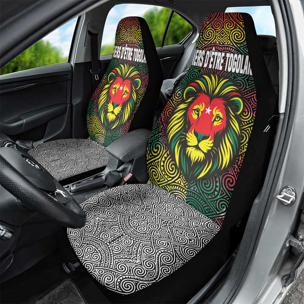 Togo Car Seat Cover Red Lion Head Design and Traditional African Pattern