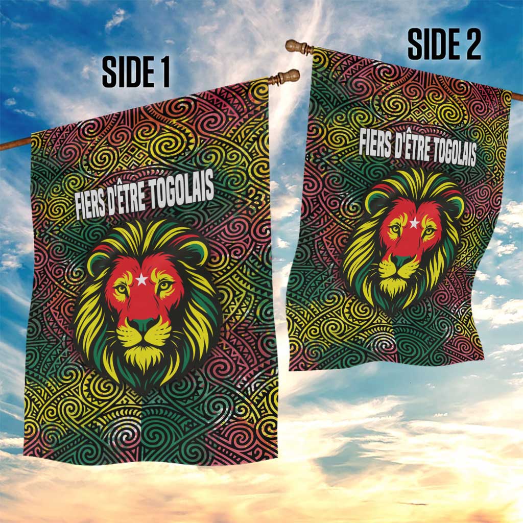 Togo Garden Flag Red Lion Head Design and Traditional African Pattern