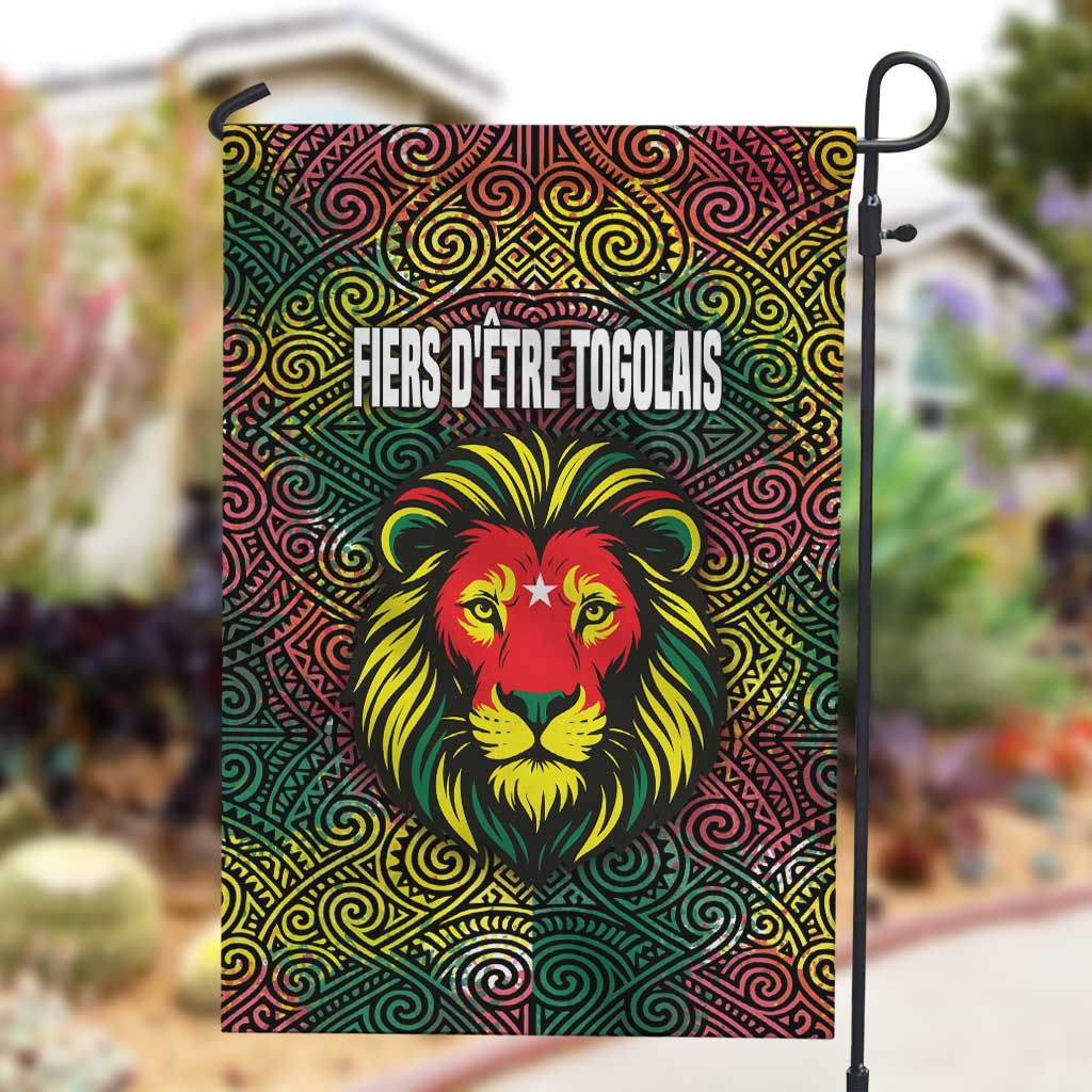 Togo Garden Flag Red Lion Head Design and Traditional African Pattern