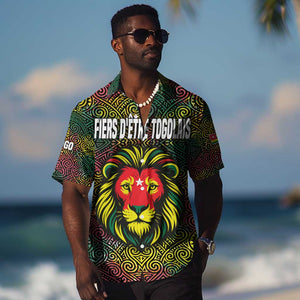 Togo Hawaiian Shirt Red Lion Head Design and Traditional African Pattern