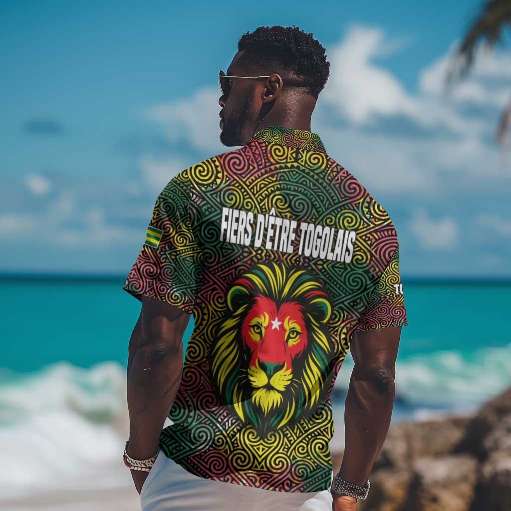 Togo Hawaiian Shirt Red Lion Head Design and Traditional African Pattern