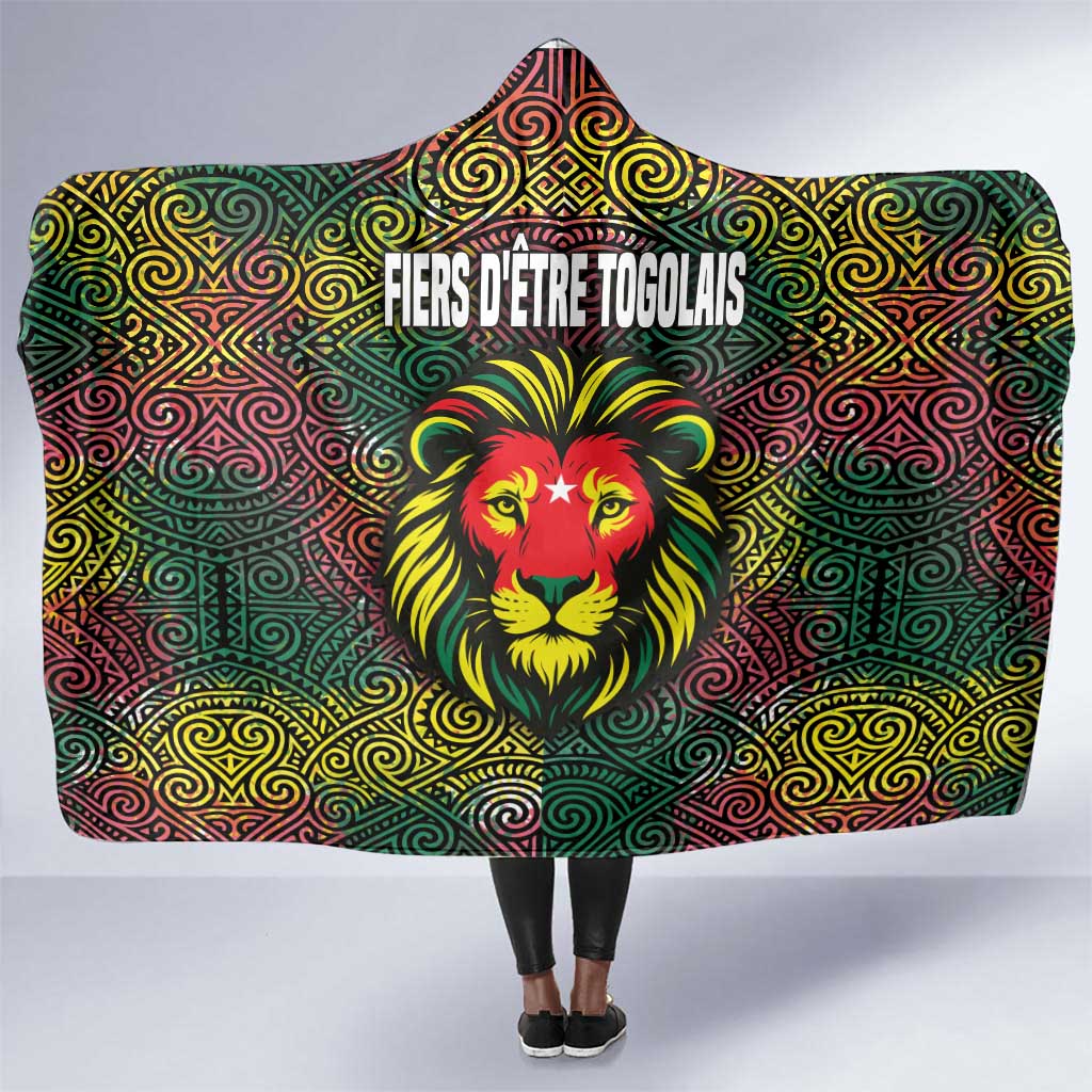 Togo Hooded Blanket Red Lion Head Design and Traditional African Pattern