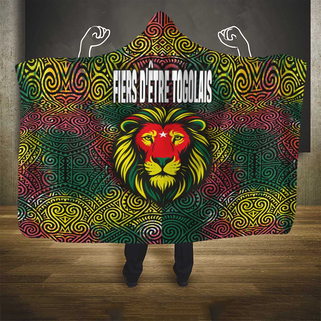 Togo Hooded Blanket Red Lion Head Design and Traditional African Pattern