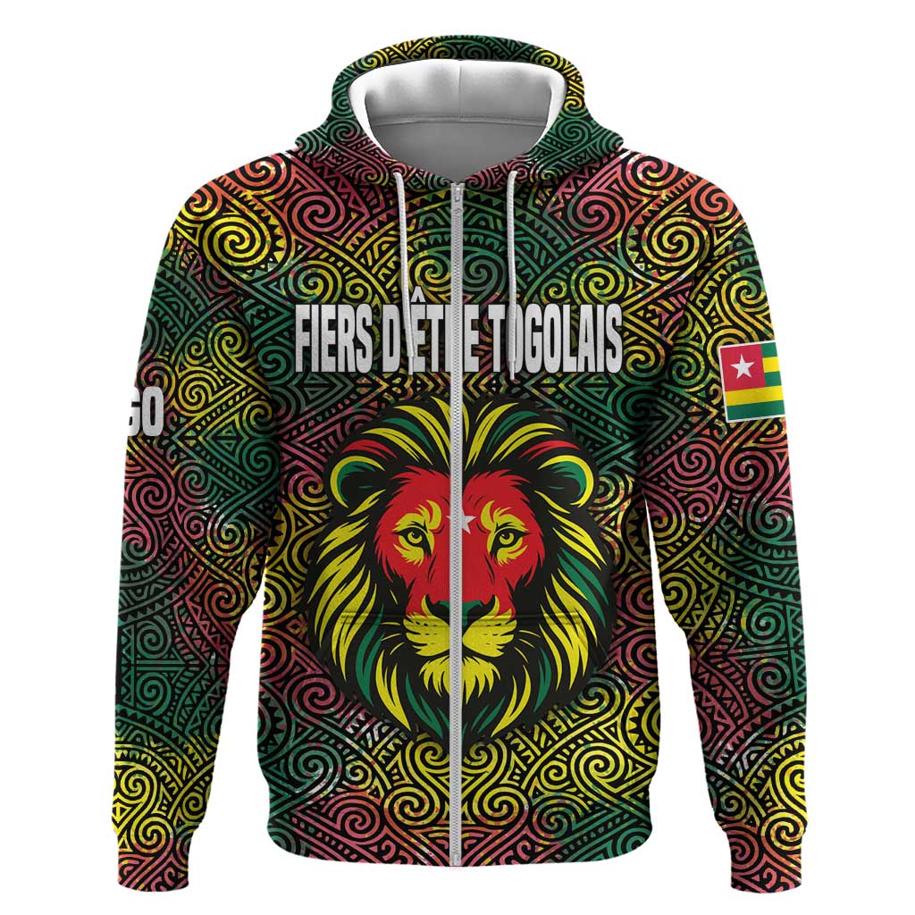 Togo Hoodie Red Lion Head Design and Traditional African Pattern