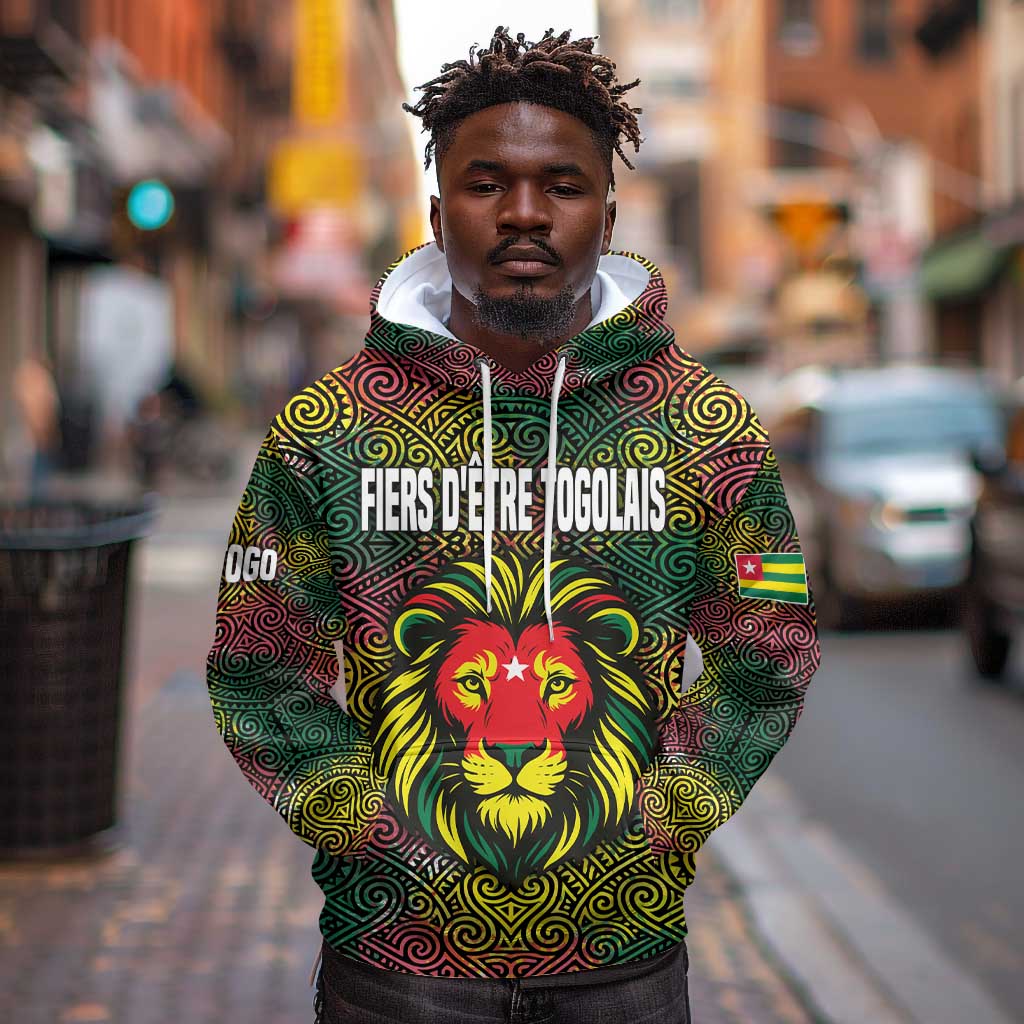 Togo Hoodie Red Lion Head Design and Traditional African Pattern