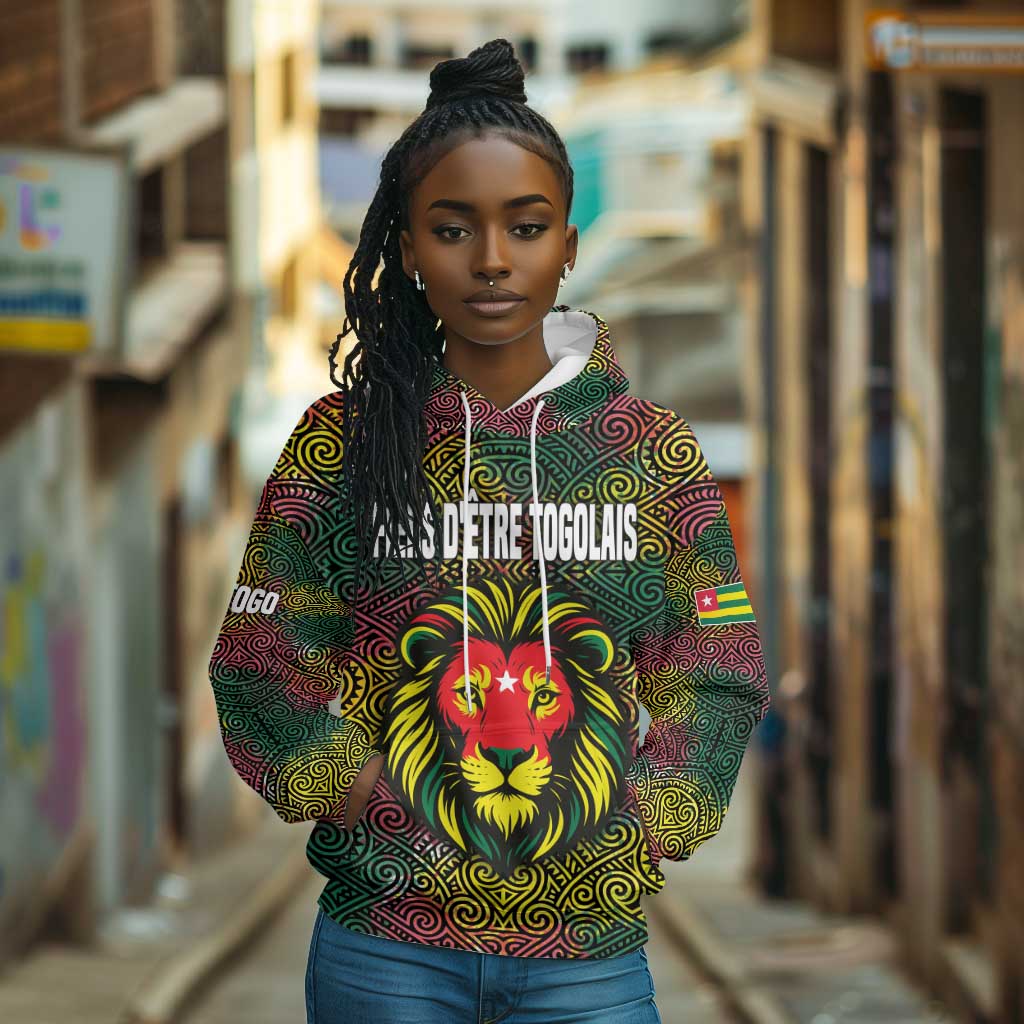 Togo Hoodie Red Lion Head Design and Traditional African Pattern