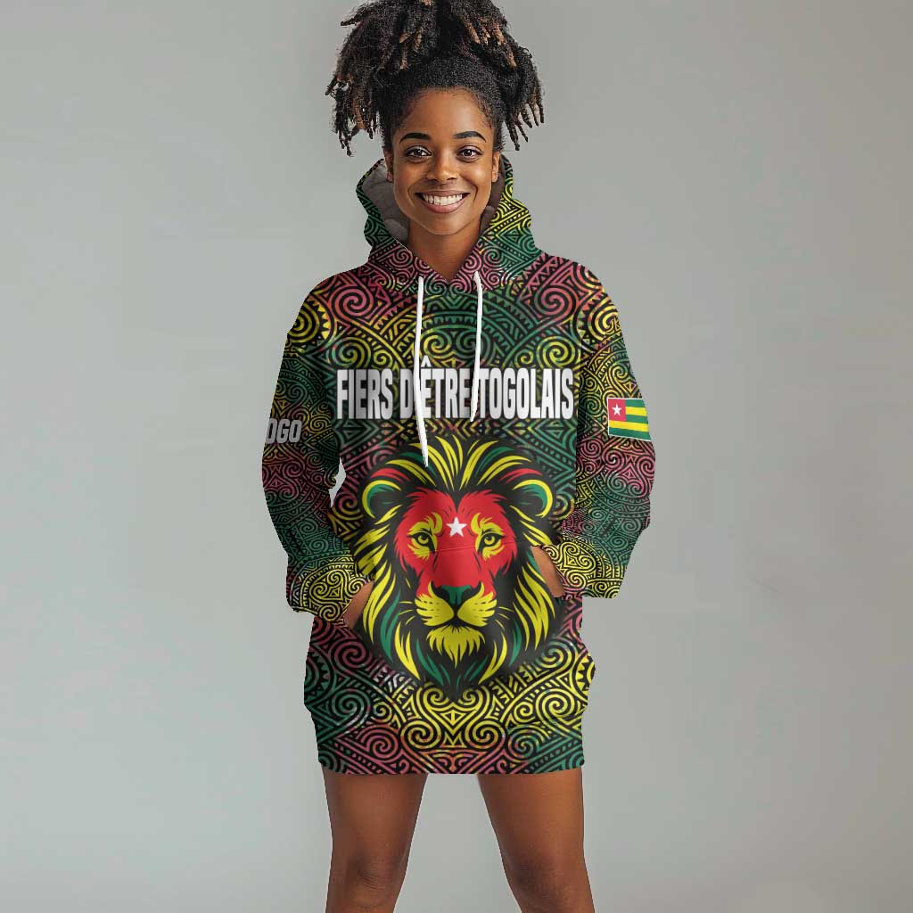 Togo Hoodie Dress Red Lion Head Design and Traditional African Pattern