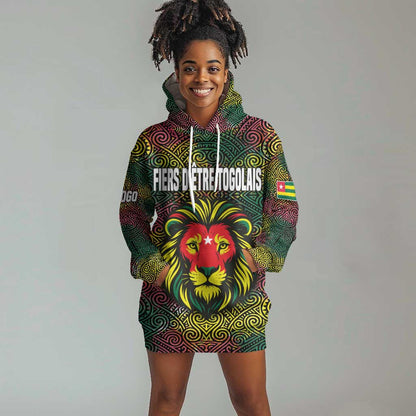Togo Hoodie Dress Red Lion Head Design and Traditional African Pattern