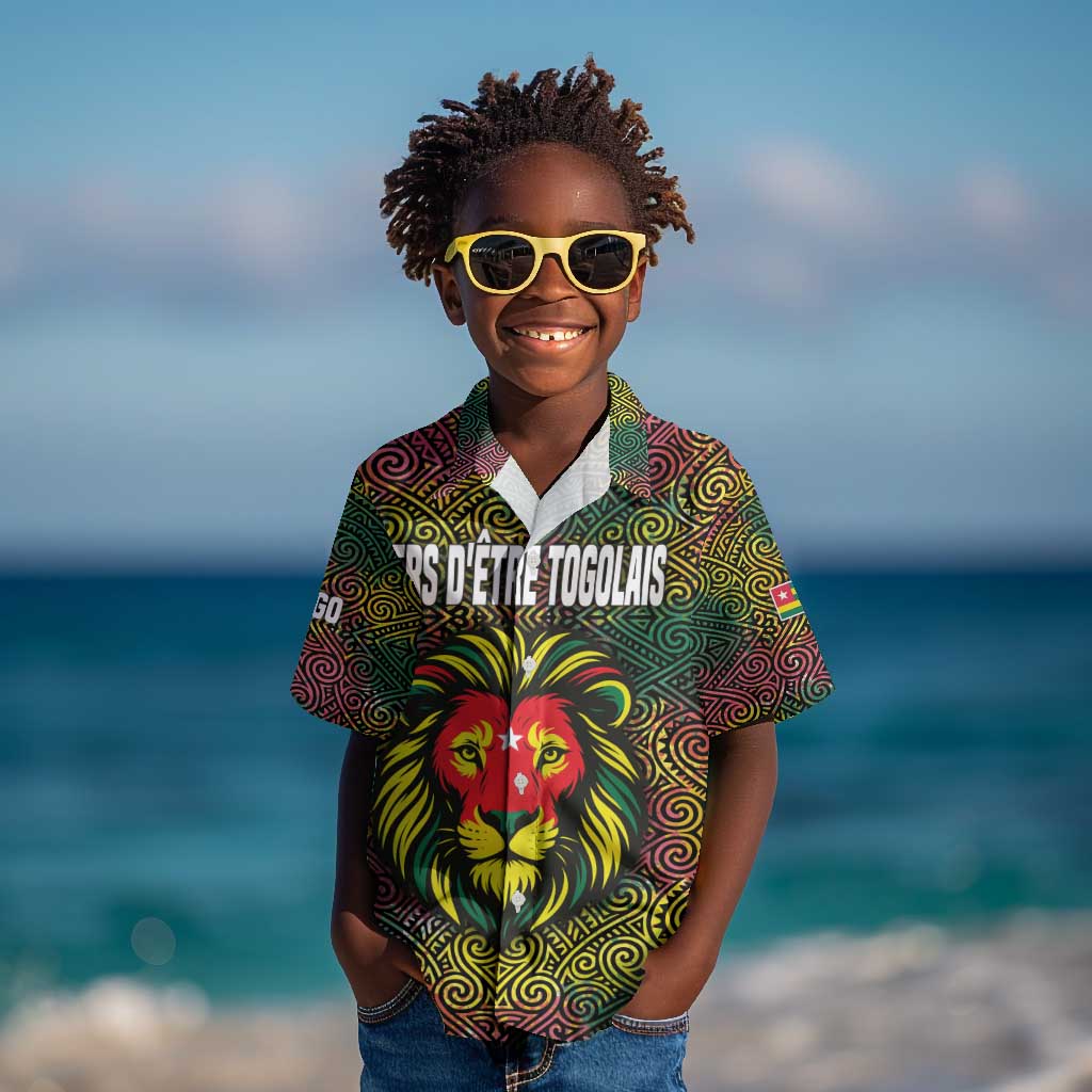 Togo Kid Hawaiian Shirt Red Lion Head Design and Traditional African Pattern