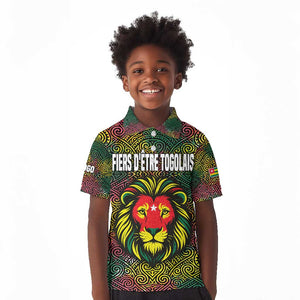 Togo Kid Polo Shirt Red Lion Head Design and Traditional African Pattern