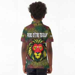 Togo Kid Polo Shirt Red Lion Head Design and Traditional African Pattern