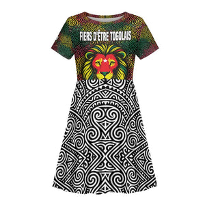 Togo Kid Short Sleeve Dress Red Lion Head Design and Traditional African Pattern