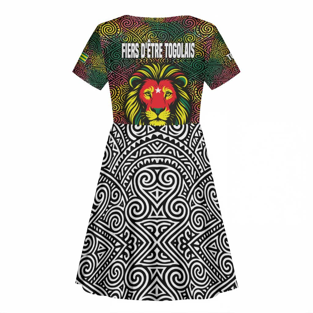 Togo Kid Short Sleeve Dress Red Lion Head Design and Traditional African Pattern