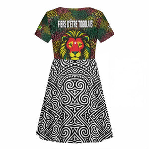 Togo Kid Short Sleeve Dress Red Lion Head Design and Traditional African Pattern