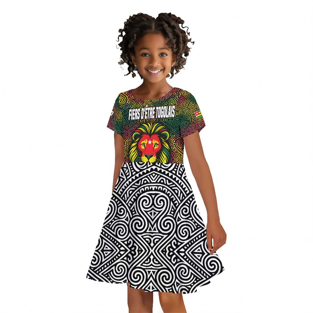 Togo Kid Short Sleeve Dress Red Lion Head Design and Traditional African Pattern