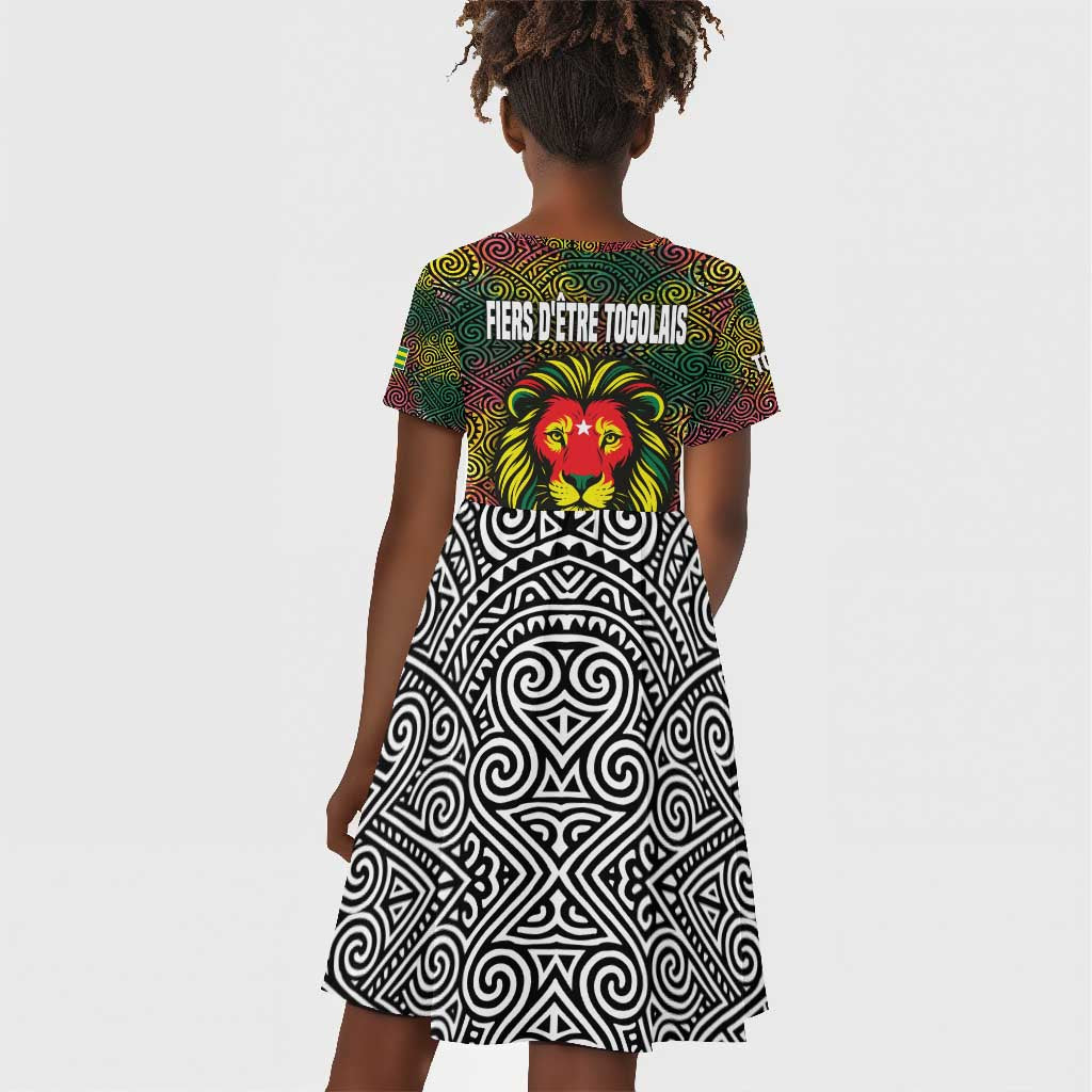 Togo Kid Short Sleeve Dress Red Lion Head Design and Traditional African Pattern