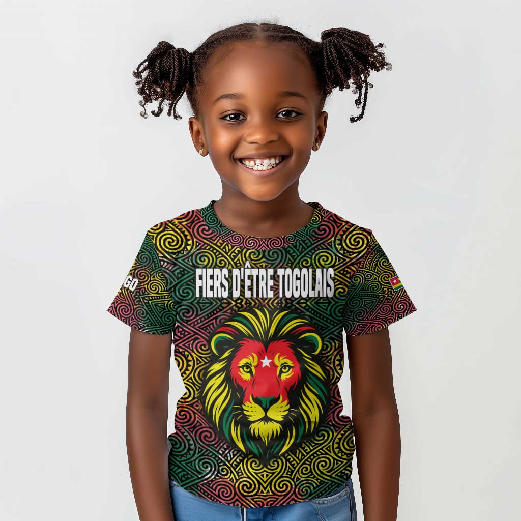 Togo Kid T shirt Red Lion Head Design and Traditional African Pattern