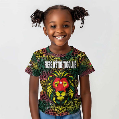 Togo Kid T shirt Red Lion Head Design and Traditional African Pattern