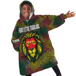 Togo Kid Wearable Blanket Hoodie Red Lion Head Design and Traditional African Pattern