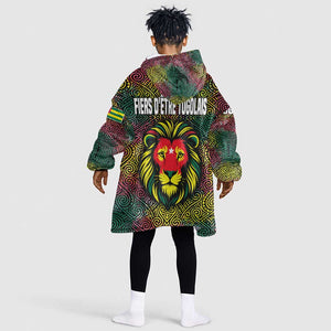 Togo Kid Wearable Blanket Hoodie Red Lion Head Design and Traditional African Pattern
