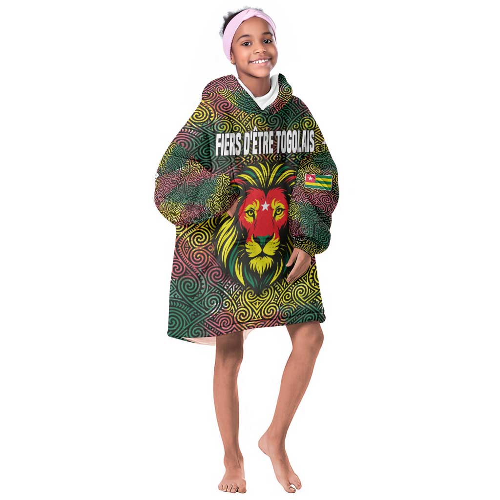 Togo Kid Wearable Blanket Hoodie Red Lion Head Design and Traditional African Pattern