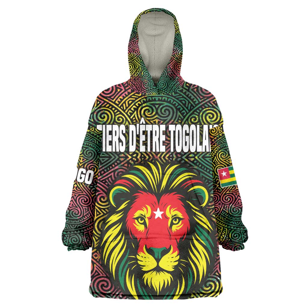 Togo Kid Wearable Blanket Hoodie Red Lion Head Design and Traditional African Pattern