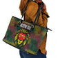 Togo Leather Tote Bag Red Lion Head Design and Traditional African Pattern