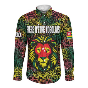 Togo Long Sleeve Button Shirt Red Lion Head Design and Traditional African Pattern