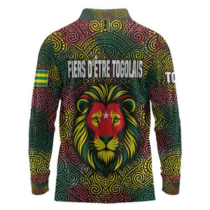 Togo Long Sleeve Polo Shirt Red Lion Head Design and Traditional African Pattern