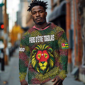Togo Long Sleeve Shirt Red Lion Head Design and Traditional African Pattern