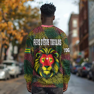 Togo Long Sleeve Shirt Red Lion Head Design and Traditional African Pattern