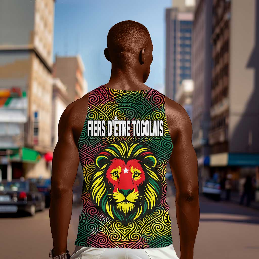 Togo Men Tank Top Red Lion Head Design and Traditional African Pattern