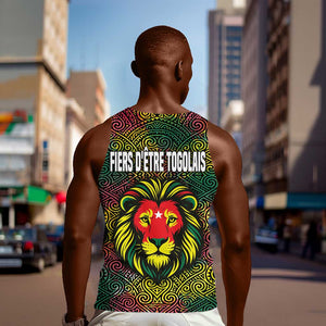 Togo Men Tank Top Red Lion Head Design and Traditional African Pattern