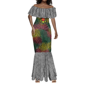 Togo Mermaid Dress Red Lion Head Design and Traditional African Pattern