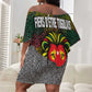 Togo Off Shoulder Short Dress Red Lion Head Design and Traditional African Pattern