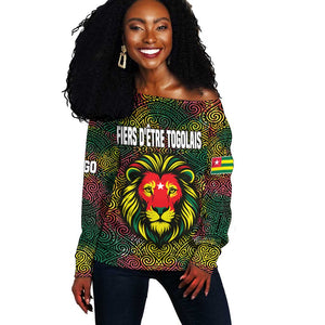 Togo Off Shoulder Sweater Red Lion Head Design and Traditional African Pattern