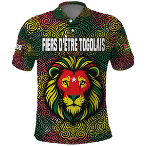 Togo Polo Shirt Red Lion Head Design and Traditional African Pattern