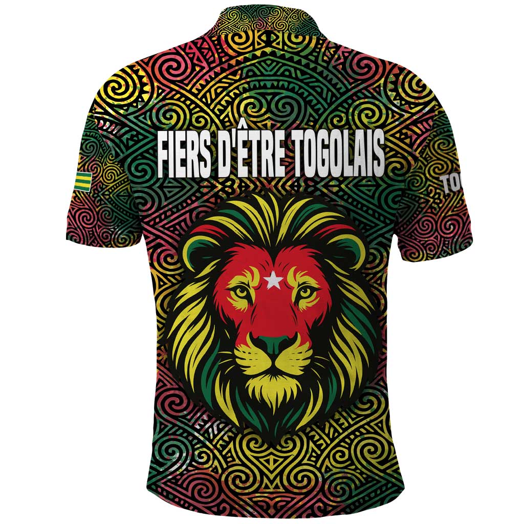 Togo Polo Shirt Red Lion Head Design and Traditional African Pattern
