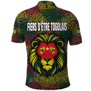 Togo Polo Shirt Red Lion Head Design and Traditional African Pattern