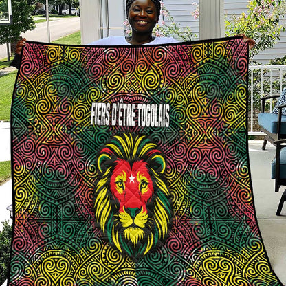 Togo Quilt Red Lion Head Design and Traditional African Pattern