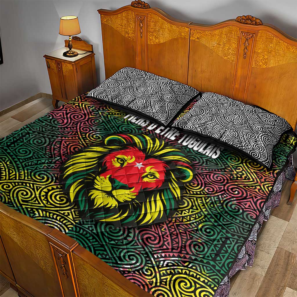 Togo Quilt Bed Set Red Lion Head Design and Traditional African Pattern